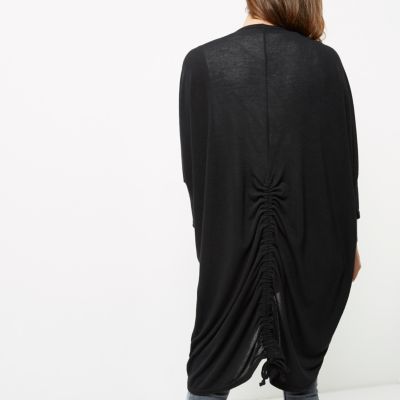 Black knit ruched back longline cardigan